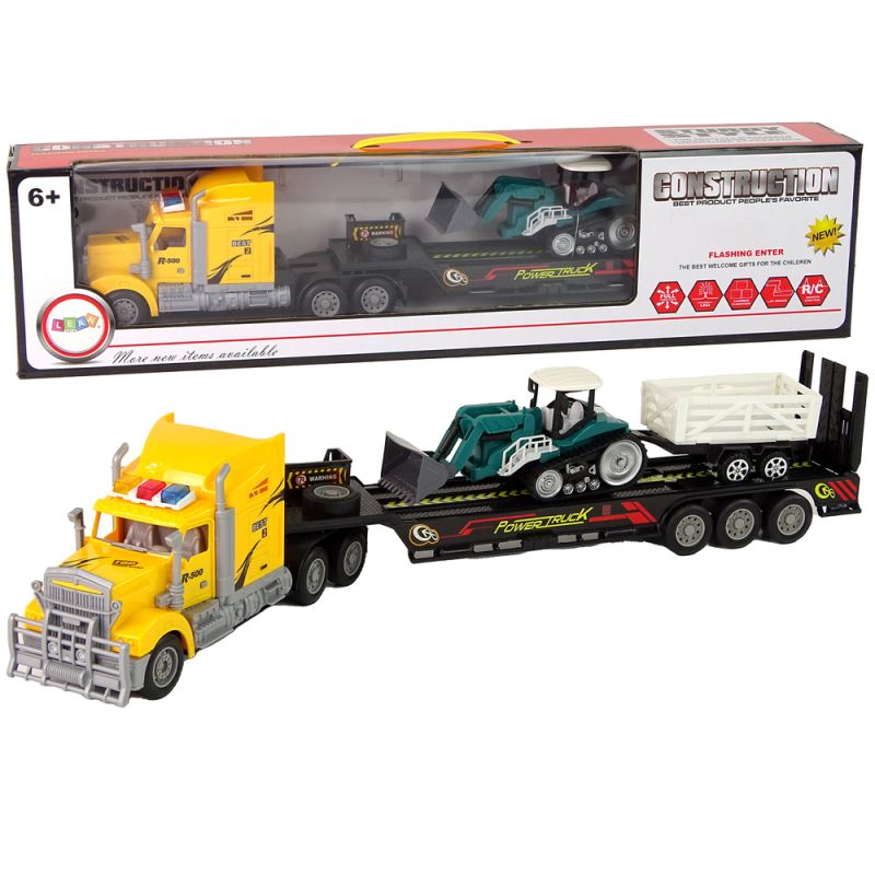 Juego de Vehículos Camión Amarillo con Excavadora y Remolque