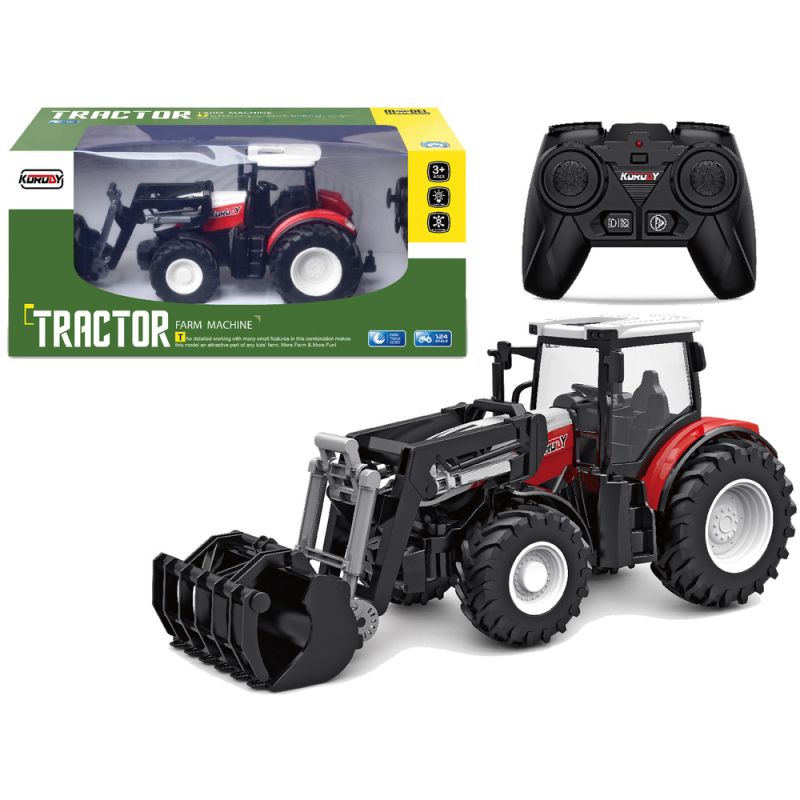 Tractor Rojo Control Remoto 2.4G con Cubo Movible 1:24