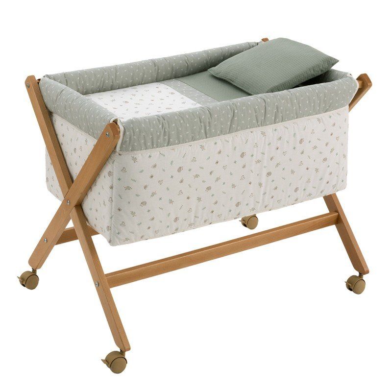 Minicuna Tijera Madera Calma Verde/natural 55x87x74 Cm - Cambrass