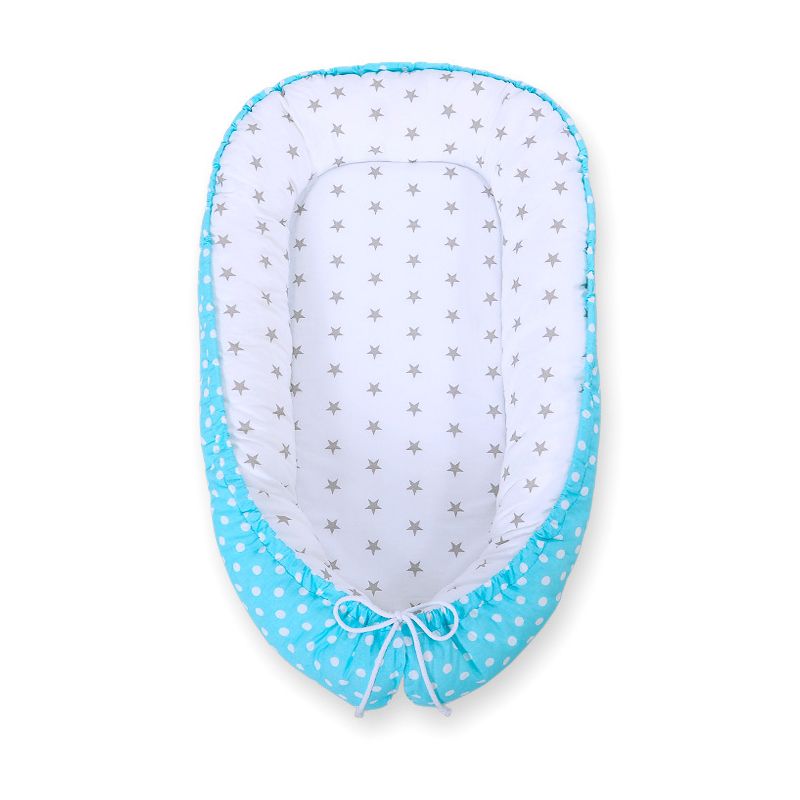 Baby Nest Double-sided Premium Cocoon For Infants Bobono- White Dots/ Grey Stars