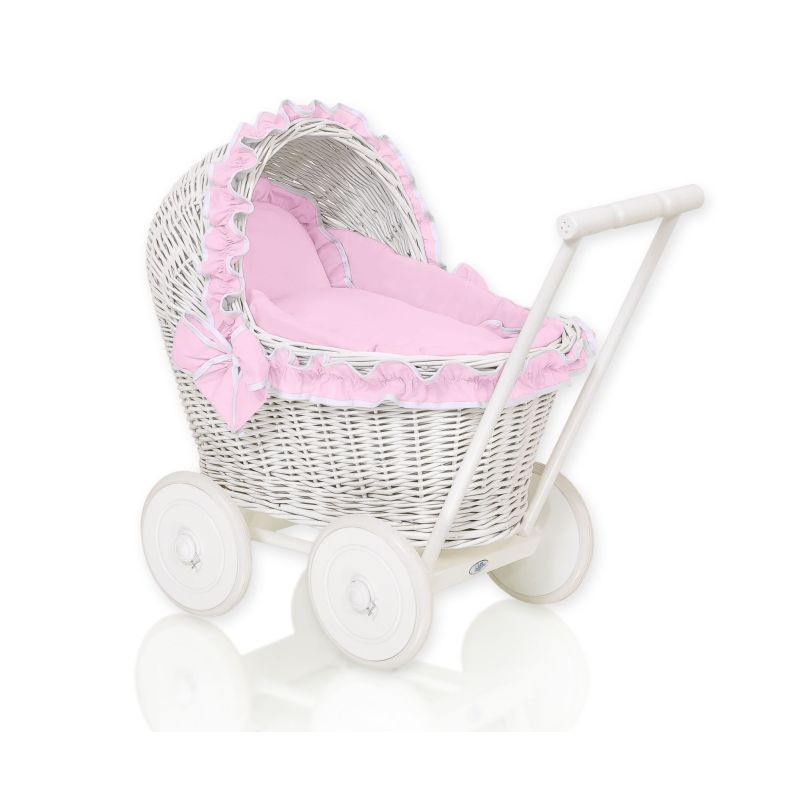 Carrito de Muñecas My Sweet Baby de Mimbre con Ropa Rosa