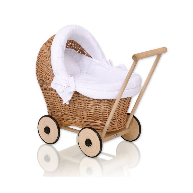 Carrito de Muñecas My Sweet Baby, Mimbre Natural con Ropa