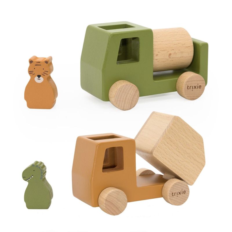 Juego de coches de construcción de animales de madera Trixie
