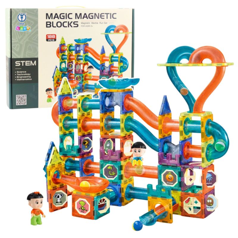 Set de Bloques Magnéticos y Pista de Bolas, 188 piezas