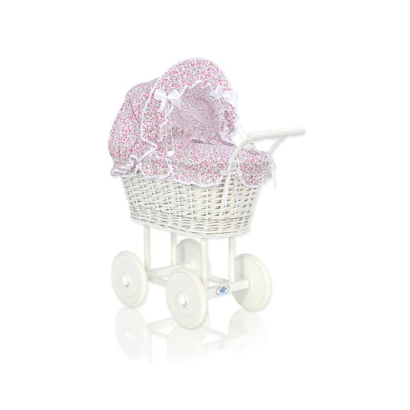 Carrito de Muñecas My Sweet Baby de Mimbre con Ropa Rosa
