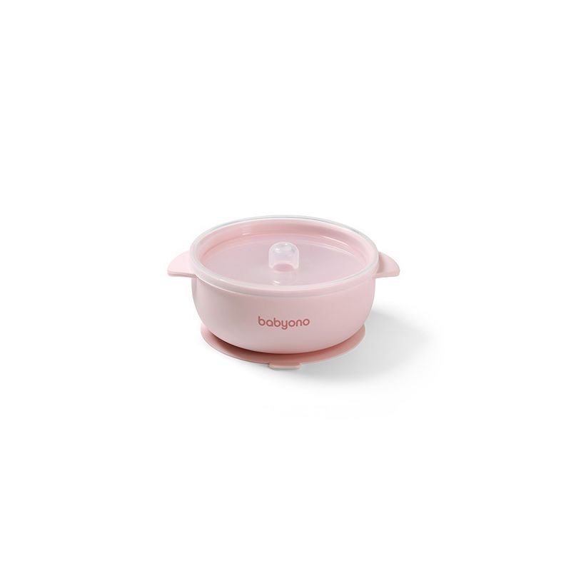 Bol de Silicona con Ventosa y Tapa Rosa Babyono - Alimentación Bebé