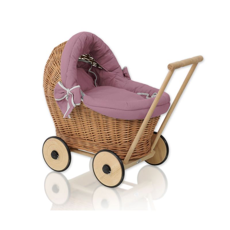 Cochecito de Muñeca My Sweet Baby de Mimbre con Ropa Rosa