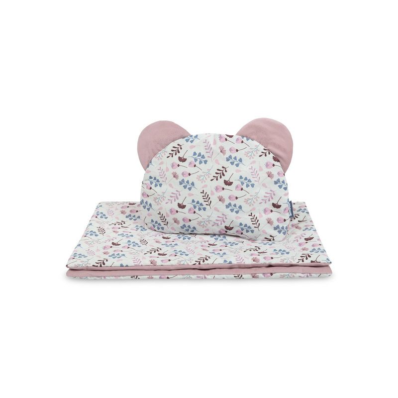 Set para Carrito Bebé Velvet Twigs Rosa – Edredón y Almohada Reversibles