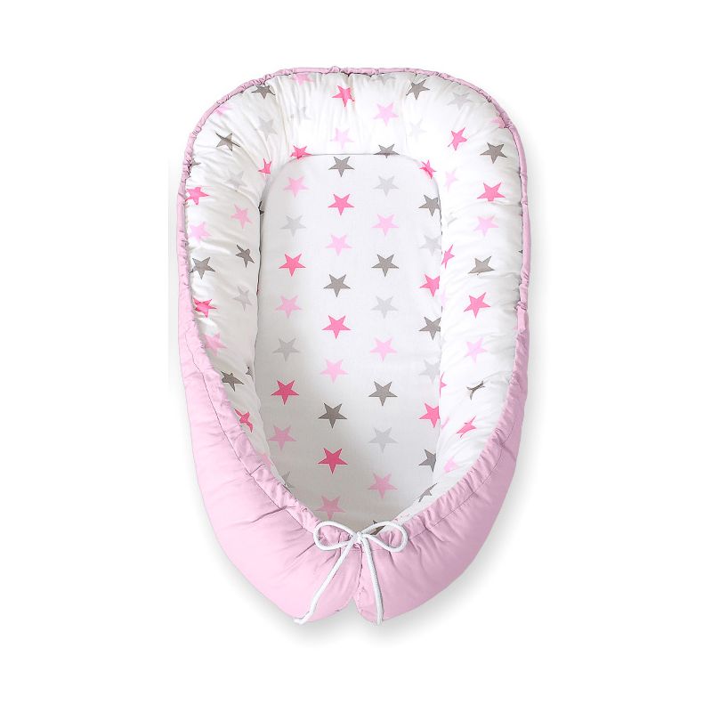 Baby Nest Double-sided Premium Cocoon For Infants Bobono- Gray-pink Stars/ Gray