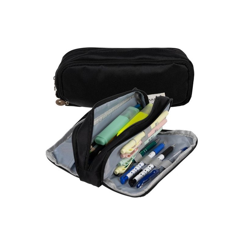 Estuche Escolar Triple Compartimento Negro Maaleo