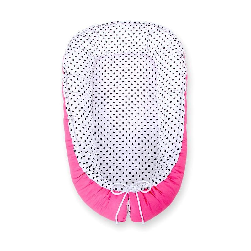 Baby Nest Double-sided Premium Cocoon For Infants Bobono- Balck Dots/ Dark Pink