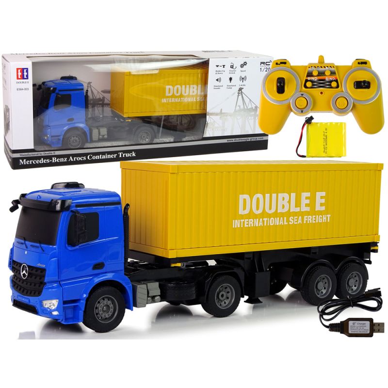 Camión R/C Mercedes-Benz Arocs azul 1:20 con remolque Double E
