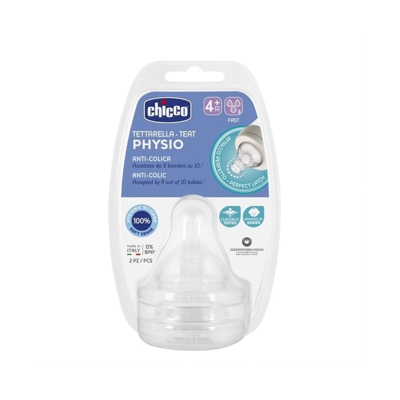 Biberón Chicco Perfect5 Silicona Rápido 4M + 2 Piezas