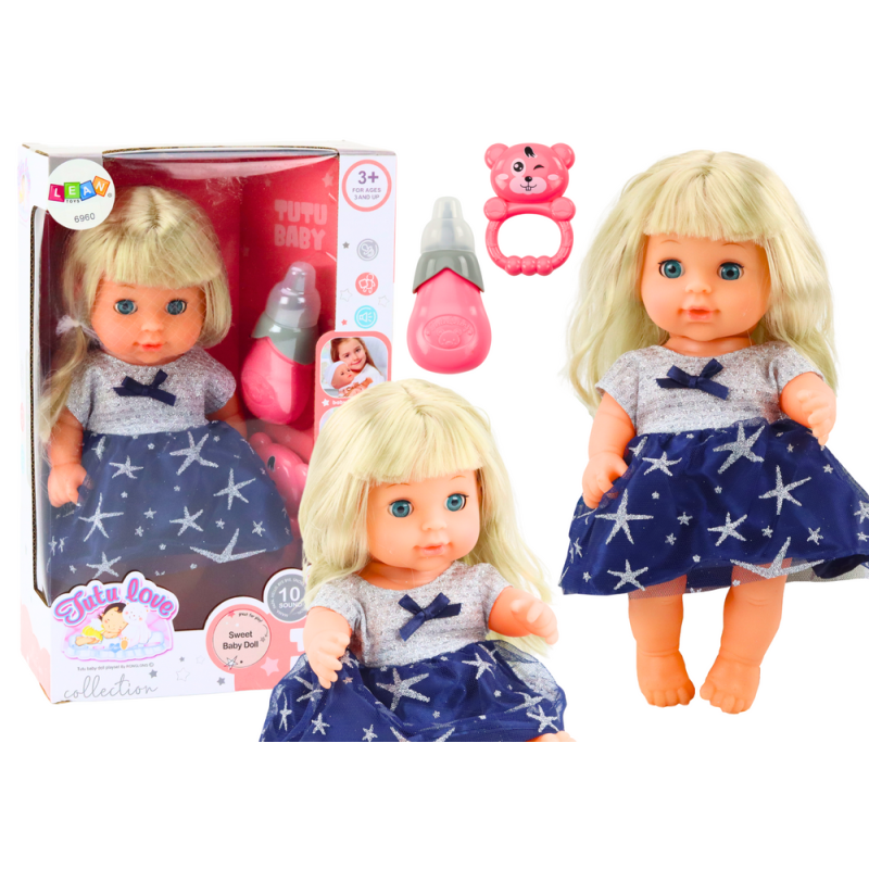 Muñeca con vestido azul marino y sonido de bebé