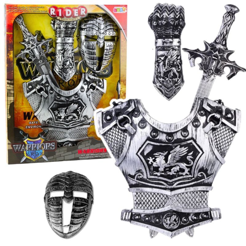 Gran Set de Caballero: Máscara, Armadura, Espada y Protector Plateado