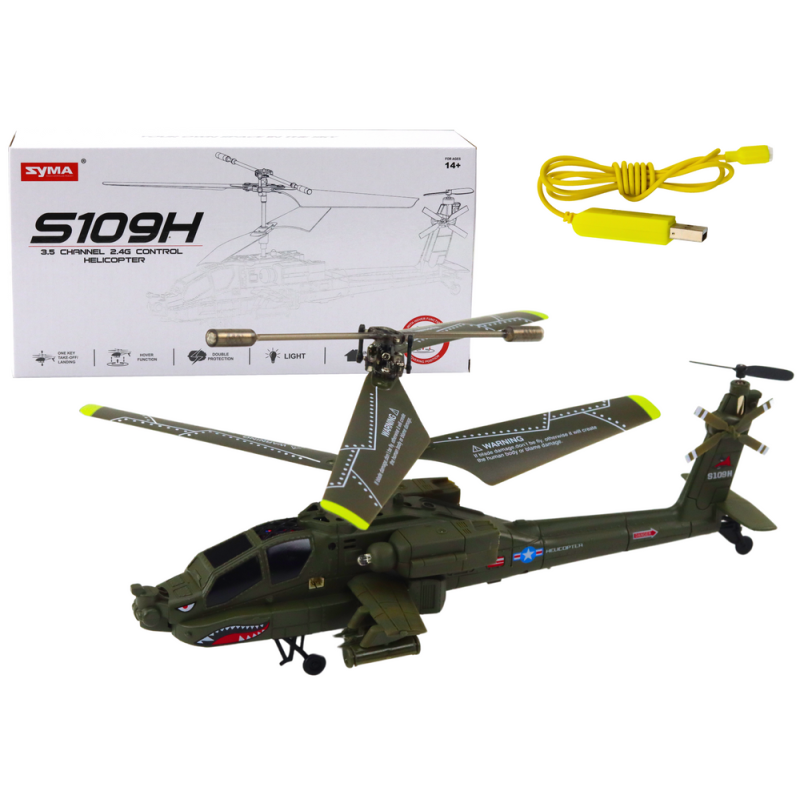 Helicóptero R/C militar Syma S109H caqui estilo Apache vista frontal