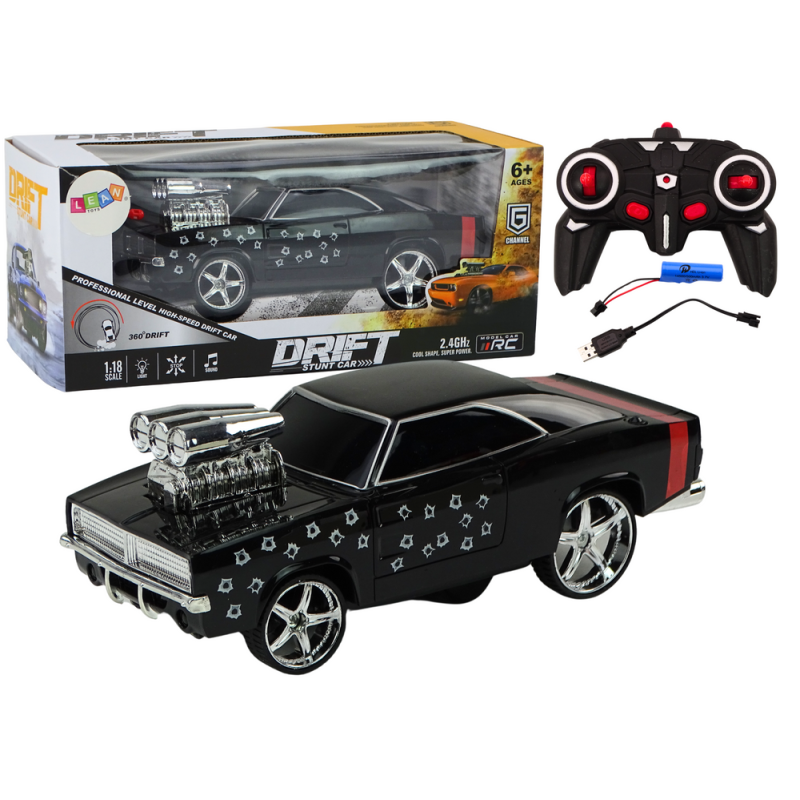 Coche de Control Remoto 1:18 Drift 360 Luces y Sonido Negro