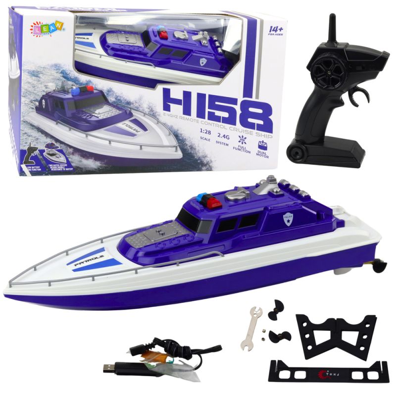 Barco de Control Remoto RC 1:28 Policía Azul