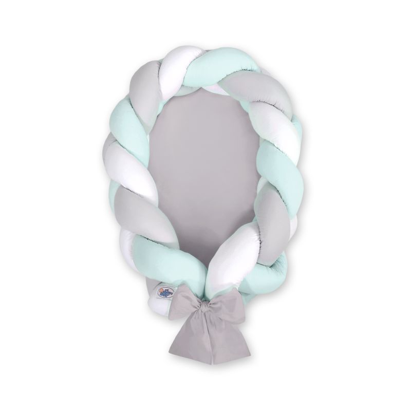 Braided Baby Nest 2 In 1 - White-gray-mint