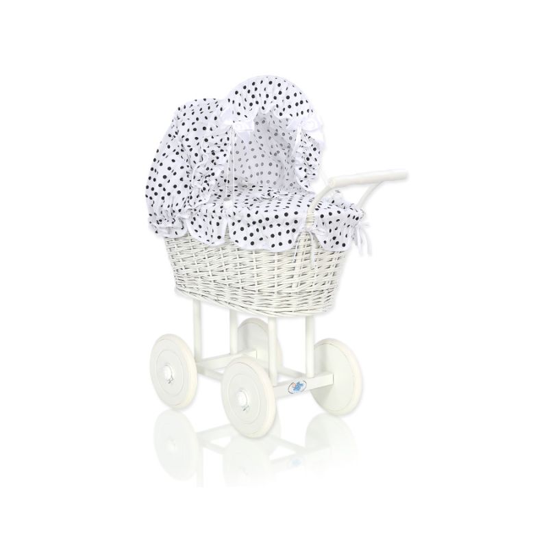 Carrito de muñecas My Sweet Baby de mimbre con ropa blanca y negra