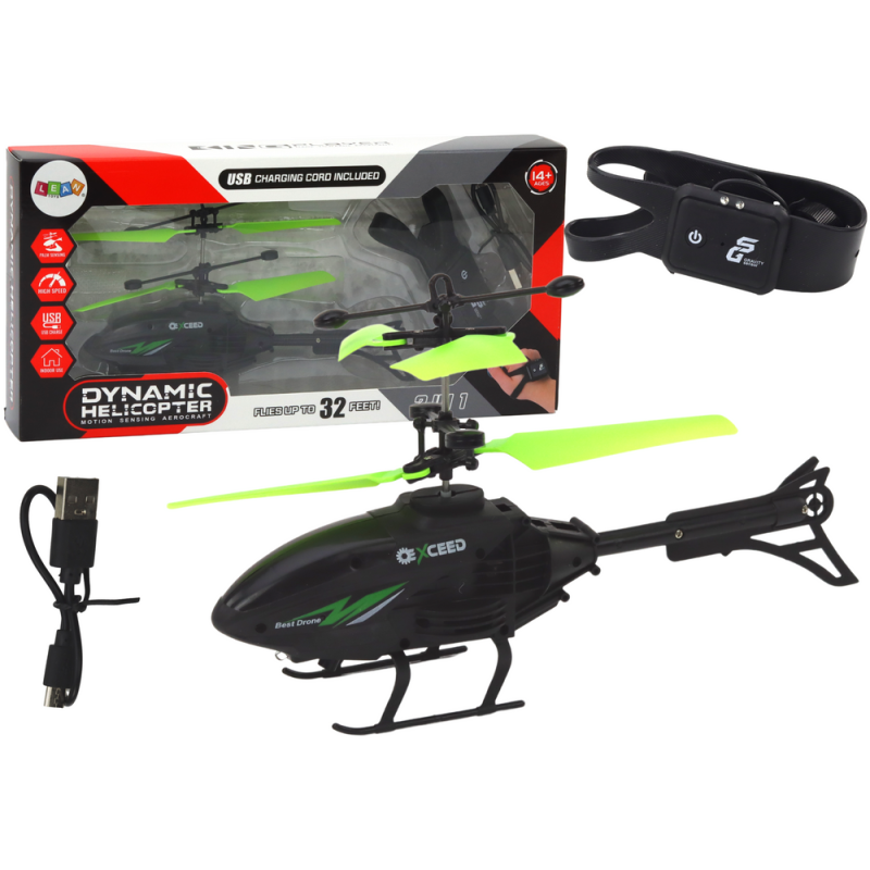 Helicóptero Controlado por la Mano Negro y Verde