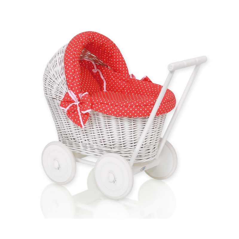 Cochecito de Muñeca My Sweet Baby de Mimbre con Ropa Blanca y Roja