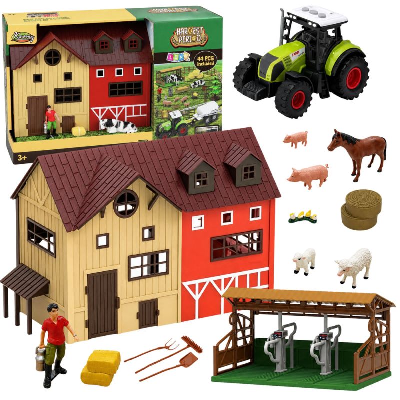 Set de granja con tractor, establo y animales 44 piezas