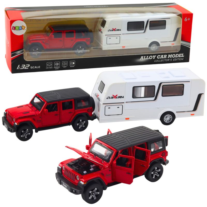 Coche Todo Terreno Rojo con Caravana 1:32