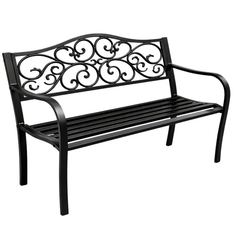 Banco de Jardín de Metal Decorativo para 3 Personas Negro