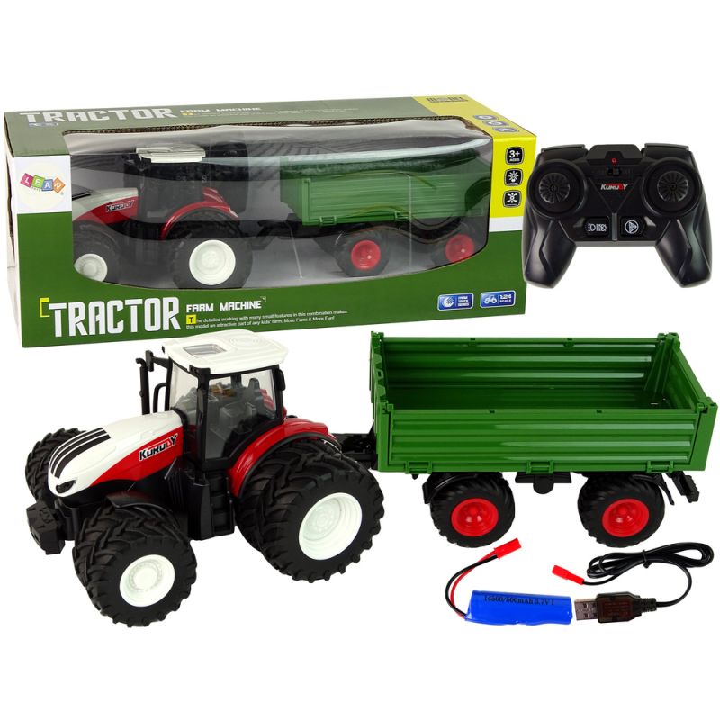 Tractor RC con Remolque 1:24 Rojo Verde