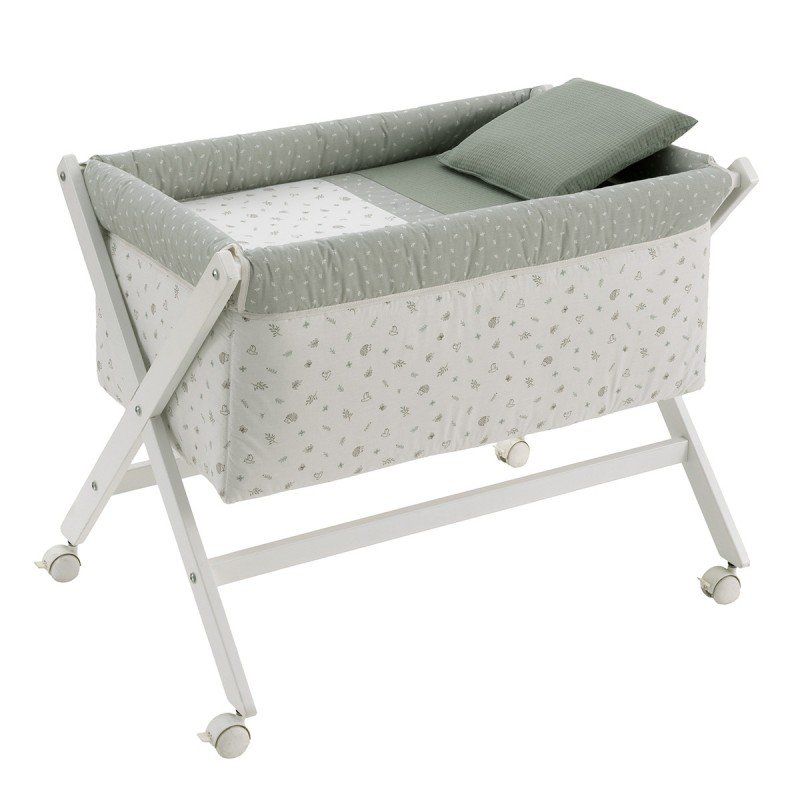 Minicuna Tijera Madera Calma Verde/blanco 55x87x74 Cm - Cambrass