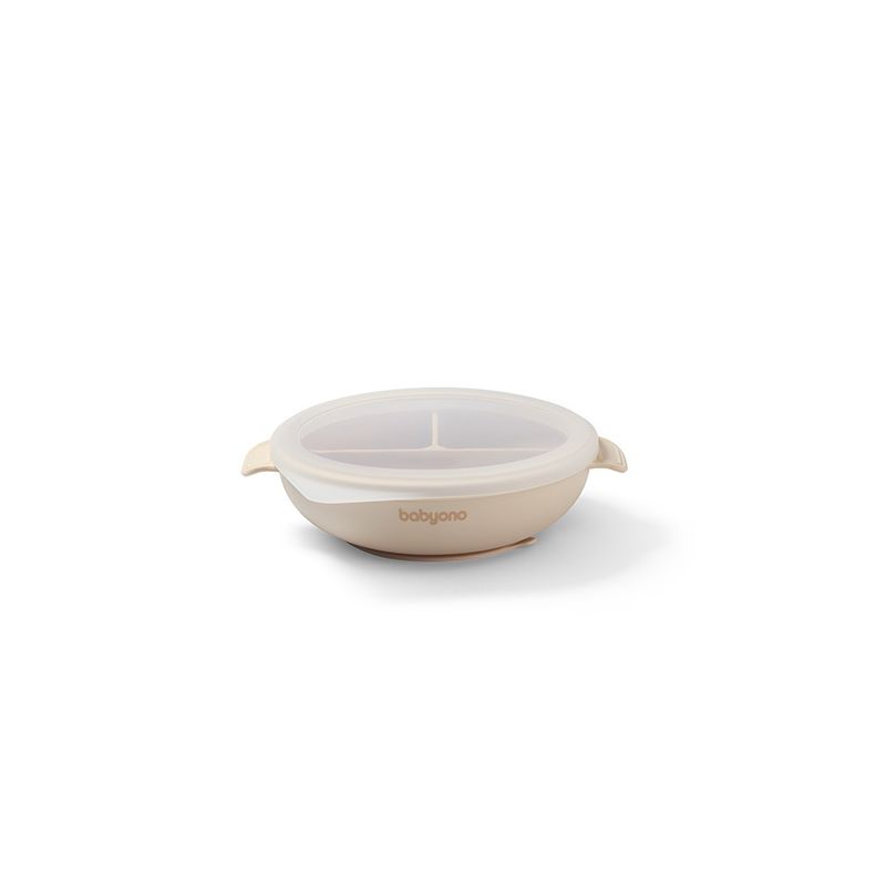 Plato de silicona con ventosa y tapa Babyono - Beige