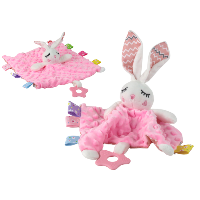 Manta y Peluche Conejo Suave con Mordedor y Sonajero