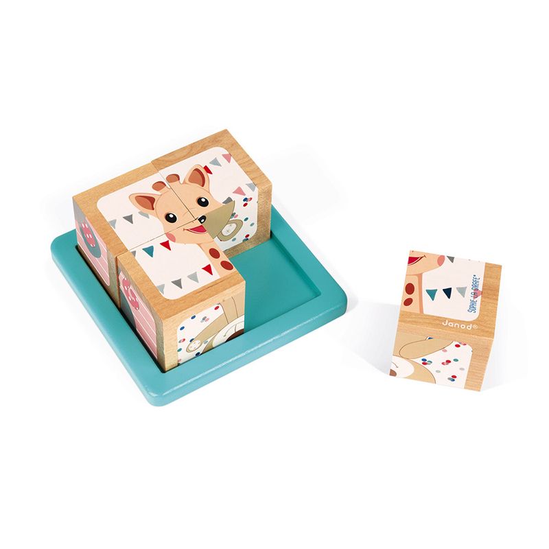 6 puzzles de 4 cubos de madera Sophie la Girafe Janod