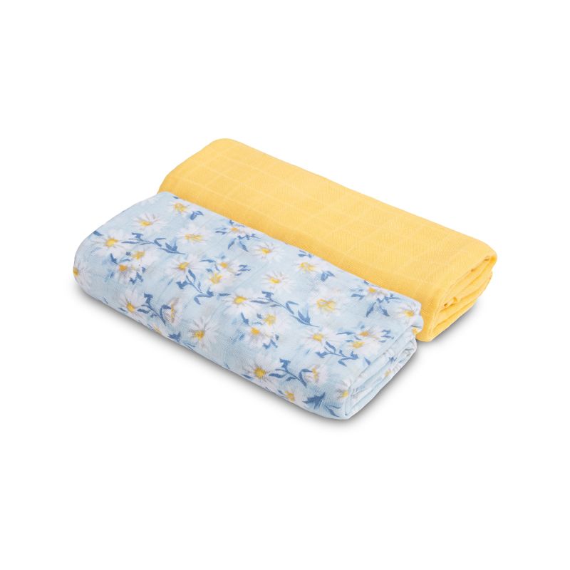 Pack de 2 Muselinas de Bambú Menta y Amarillo , 120 x 120 cm