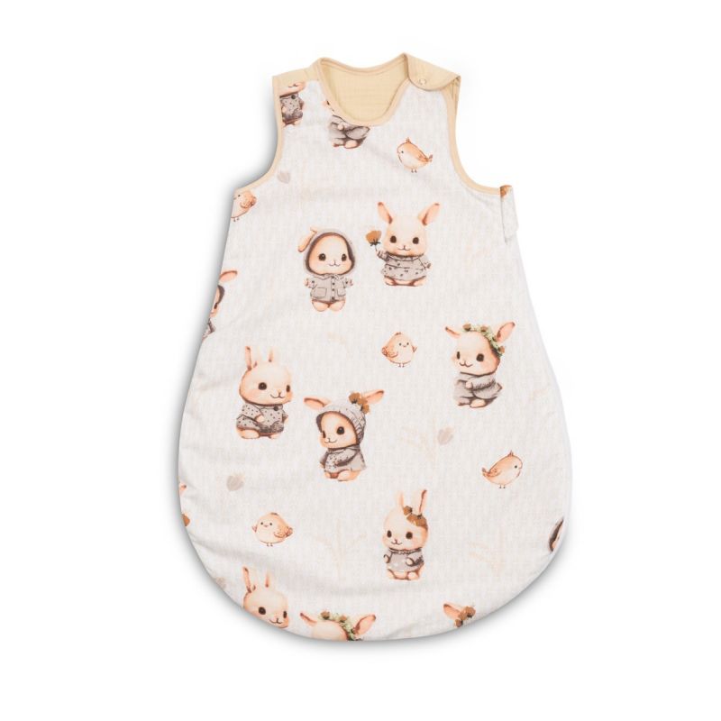 Saco de Dormir para Bebés S (45x70 cm) – Diseño Conejos Beige, Algodón Hipoalergénico con Cremallera Bidireccional