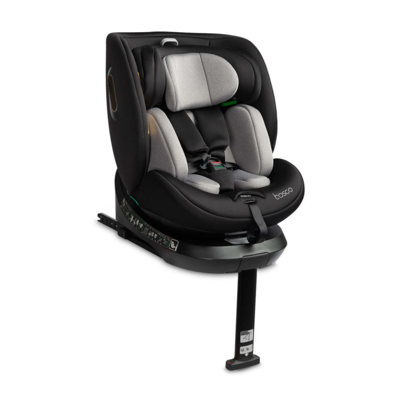 Silla i-Size 40-150 Isofix con pata de apoyo en diseño Bosco, segura para bebés y niños hasta 12 años.