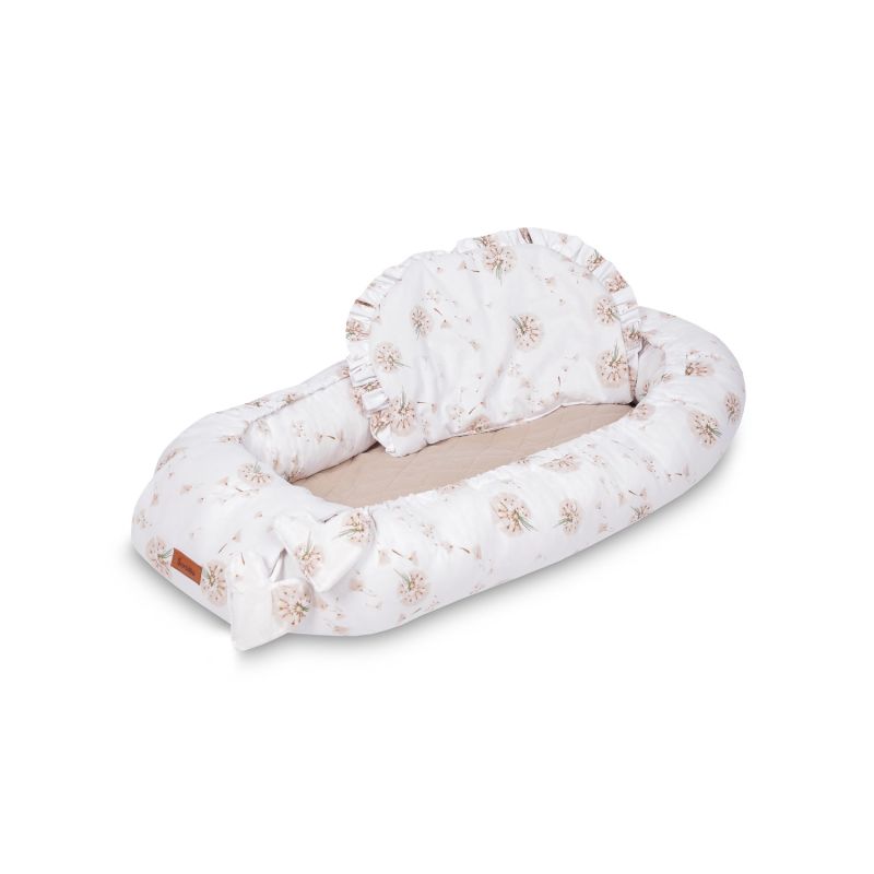 Nido para Bebé de Muselina Beige Dandelions 80x45 cm con Almohada – Seguro y Reversible