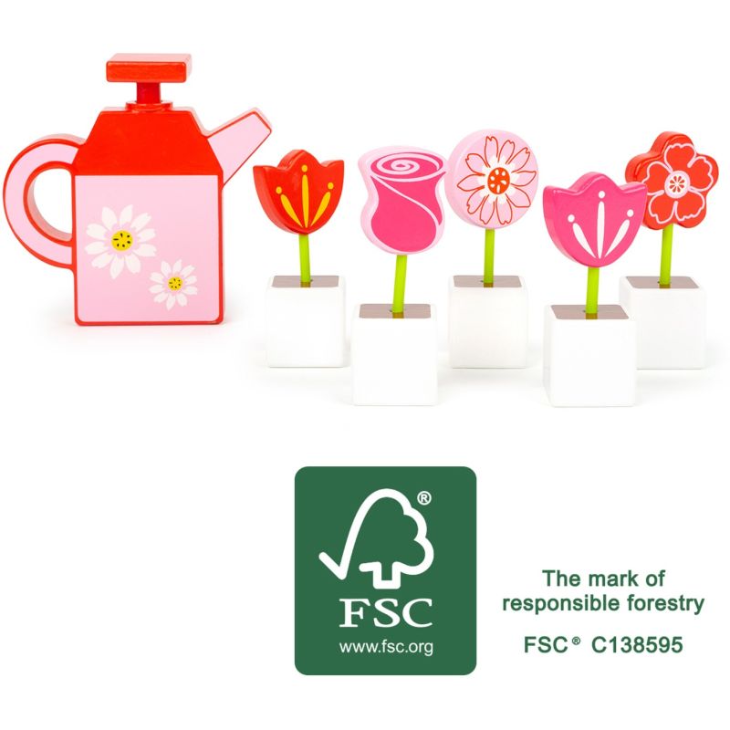 Set de flores con regadera , juguete de madera