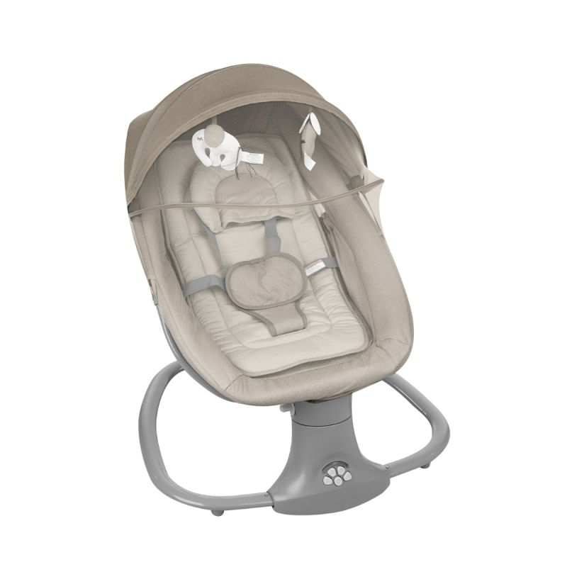 Columpio eléctrico Winks en beige, ideal para el descanso de bebés, suave y cómodo.