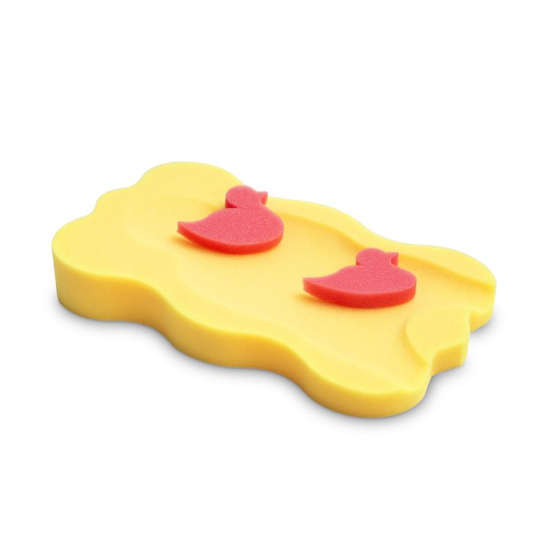 Cojín antideslizante de espuma para bañar al bebé en color amarillo, esencial para la hora del baño.