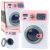 Lavadora infantil miniatura con tambor rotativo y sonido.