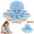 Pulpo de peluche azul con tentáculos elásticos y suave acabado