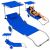 Tumbona Plegable Aluminio con Ruedas y Parasol Azul