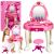 Tocador Infantil con Espejo Luz Secador Silla Rosa