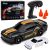 Coche Drift RC 4WD Negro en acción con neumáticos intercambiables.