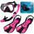 Snorkeling Set, Fins, Glasses, Snorkel, Black and Pink, S/M