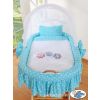 Moisés de Mimbre Owls Turquesa | Cesta de Mimbre Natural con Ropa y Dosel