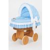 Cuna Moisés de Mimbre Bellamy Natural con Capota y Ropa de Cama Azul – Base con Ruedas - imagen 4