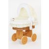 Cuna Moisés de Mimbre Bellamy Natural con Capota y Ropa de Cama Color Crema – Base con Ruedas fondo blanco